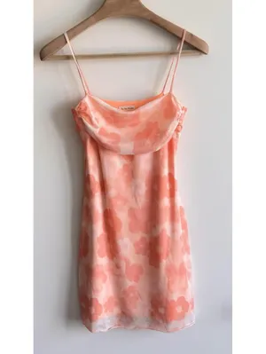 See You Monday Floral Mesh Cowl Neck Mini Dress Pink Orange Size M thumbnail 8