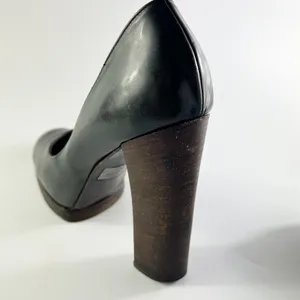 Gucci Vintage 90's Dark Taupe /Brown Leather Wood Platform Heels Shoes Women 8 thumbnail 10