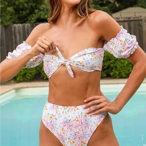 LULU’S Poolside To Side Ivory Floral Print Tie Front Bikini Top thumbnail 4
