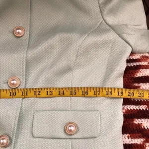 NWT JM Studio John Meyer Light Green Tweed Blazer Jacket Pearl Gold Button Women M $138 thumbnail 6