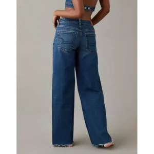American Eagle AE Sz 10R Low Rise Baggy Wide Leg Stretch Jean Women Distressed thumbnail 3