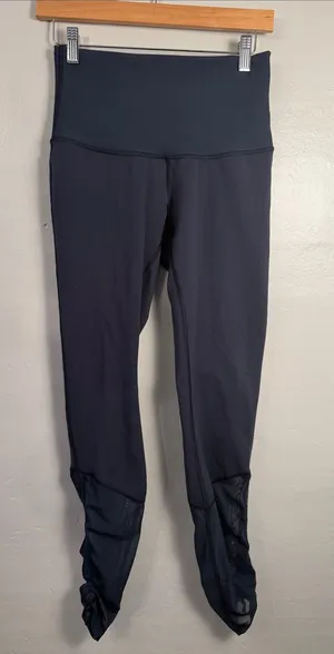 Lululemon Womens Leggings Adjustable Mesh rusching Navy Blue Size 8 High Rise thumbnail 1