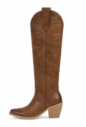 WETKISS Brown Embroidered Western Knee High Block Heel Boots Women Size 8 thumbnail 2