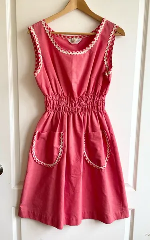 Vintage 50s 60s Komar Red Gingham Dress M Smocked Waist Pockets Retro Housewife thumbnail 1