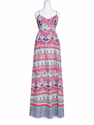NWT Aeropostale Small Maxi Dress Spaghetti Strap Colorful Tie Back Summer‎ thumbnail 2