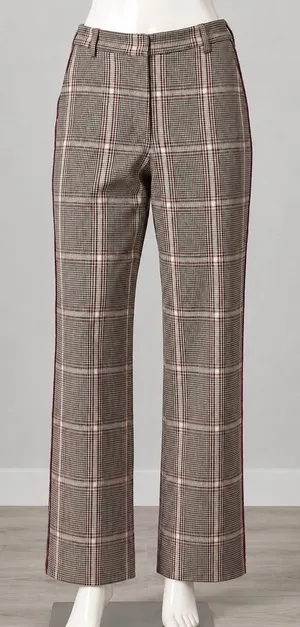 Abercrombie & Fitch Simone High Rise Ankle Flare Plaid Pants Tan Burgundy Size S thumbnail 1