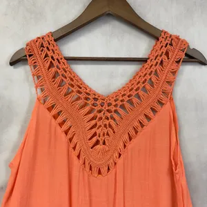 Bohemian Crochet Trim Tank Top Coverup‎ Women Medium Flowy Indie Coastal Cowgirl thumbnail 6