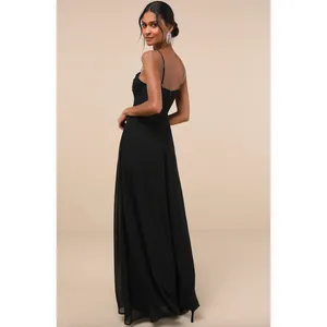 Lulus Sweeney Black Sleeveless Maxi Dress Side lit Chiffon Formal Large NWT thumbnail 4
