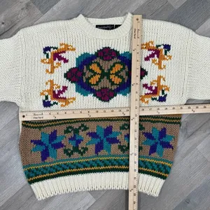 Vintage Rafferty 80s‎ 90s Floral Chunky Knit Sweater Ivory Large Crewneck thumbnail 10