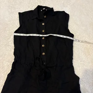 LOFT Women Black Linen Short Sleeve Romper Boho Indie Resort Casual Preppy Sz L thumbnail 3