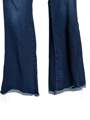 Flying Monkey High Rise Flare Jeans Women’s Size 25 Dark Wash Raw Hem Stretch thumbnail 3