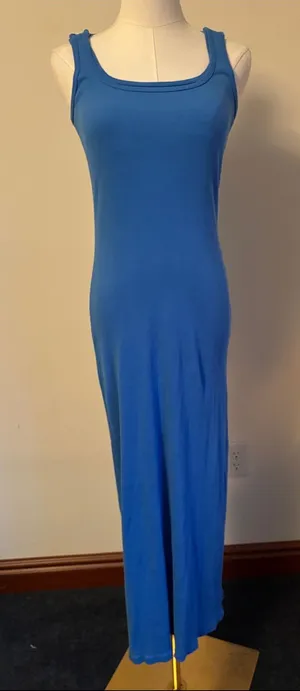 Bun Maternity Scoop Neck Maxi Dress in Bright Blue with nursing feature thumbnail 1