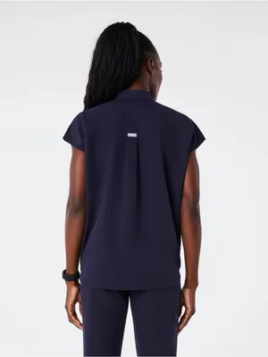 Figs Rafaela Oversized Scrub Top Sz XL Navy Short Sleeve Mandarin Collar Boxy thumbnail 5