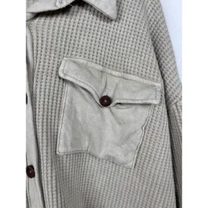 Bucketlist Button Down Shirt Womens Medium Tan Waffle Knit‎ Utility Shacket thumbnail 3