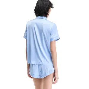 INC International Concepts Satin Short Sleeve Pajama Shirt Pale Spring Blue S thumbnail 7