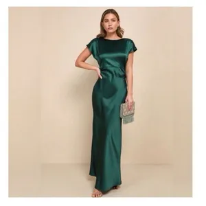 Lulus Captivating Presence Cowl Back Satin Maxi Dress small Green Formal NWT thumbnail 4