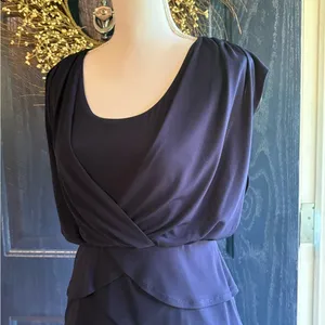 $125 LAUNDRY BY SHELLI SEGAL Navy Blue Tulip Tiered Sleeveless Cocktail Dress 4 thumbnail 2