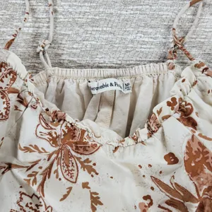 Abercrombie & Fitch Babydoll Cami Top Womens M White Brown Floral Tiered Tunic thumbnail 16