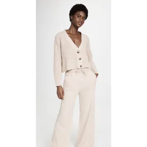 EBERJEY Ribbed Cropped Cardigan Sweater Ivory Heather Size XL thumbnail 2
