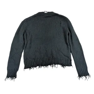 Wooden Ships Paola Buendia Distressed V-Neck Mohair Wool Knit Sweater‎ Green S/M thumbnail 2