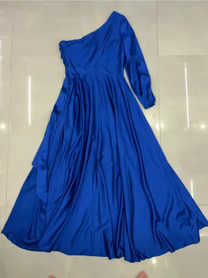 IEENA MAC DUGGAL Dark Blue Long Sleeve One Shoulder Satin High Low A-line Gown thumbnail 8