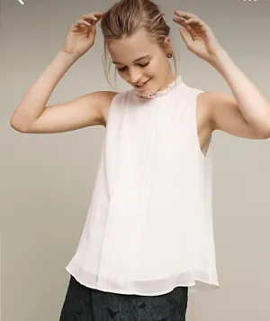 Anthropologie Sunday In Brooklyn White Pleated Ruffle Neck Blouse thumbnail 1