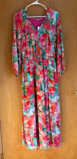 Soft Surroundings Evalina Maxi Dress Tropical Floral Boho‎ V Neck Smocked Waist thumbnail 1
