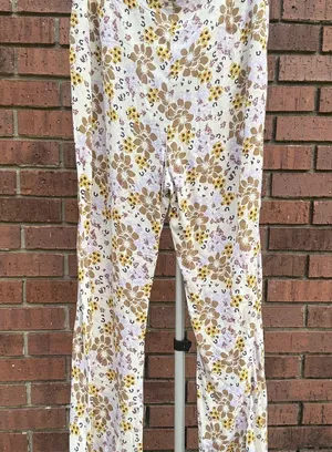Free People Can't Take My Eyes Off Of You Flared Pants Floral Beige Size Large thumbnail 8