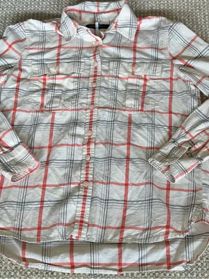 Banana Republic Plaid Button Down Shirt Women’s Size XS Orange Gray Cotton NEW thumbnail 10