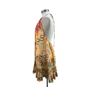 Sundress Boho Halter Mini Dress Resort‎ Vacation Beach Cover Up Festival M/L thumbnail 2