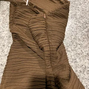 Brown bodycon form fitting swirl raised pattern Halter maxi Dress with slit thumbnail 6