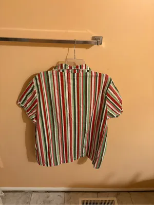 Printfresh Green, Red, Pink, & White Striped Short Sleeve Pajama Shirt thumbnail 4