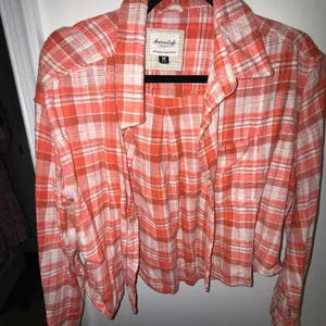 American Eagle Vibrant Orange Plaid Shirt thumbnail 1
