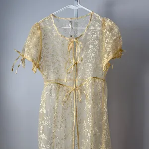 Anthropologie XS Canary Yellow Sheer Floral Maxi Dress‎ Women New Tie Front Boho thumbnail 3