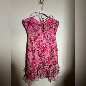 American Vintage Vintage Y2K‎ Muse Asymmetrical Draped Floral Silk Halter Midi Dress Sz 6 Pink thumbnail 5