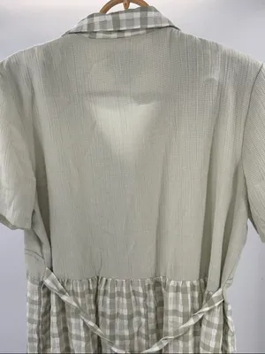 Miss Dorby Light Sage Textured Gingham Midi Dress 10 vintage piping traditional thumbnail 3