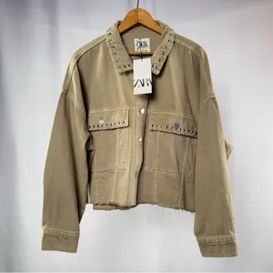 NWT‎ Zara Piercing Cropped Overshirt Jacket in Taupe Size Extra Large thumbnail 9