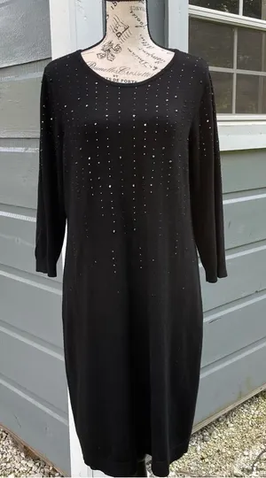 Ann Taylor Black Long Sleeve Rhinestone Sweater‎ Dress thumbnail 1
