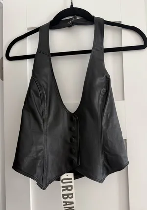 Urban Outfitters Black Faux Leather Halter Vest Top thumbnail 1