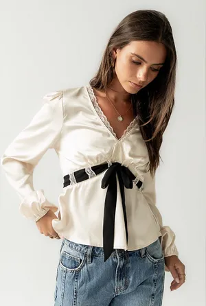 NWT - Bohme Margot Satin Blouse - Size Medium thumbnail 1
