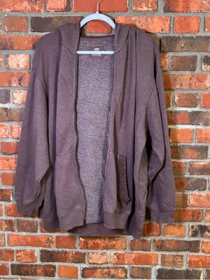 Aerie womens sherpa lined oversized full zip hoodie brown XL thumbnail 2
