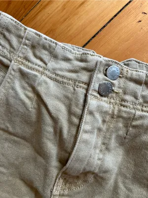 Free People Womens Corsette Skirt Sz 4 Tan Denim Mini Buckle Back Boho Raw Hem thumbnail 5