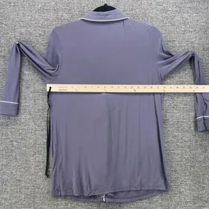 Shapeez Gray Bamboo Spandex Button Down Pajama Set Small Long Sleeve Wide Leg thumbnail 11