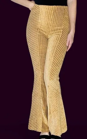 Free People Gold Champagne Ribbed Velvet High Rise Flare Pants thumbnail 1