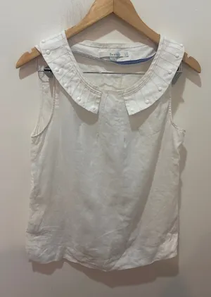 Boden White 100% Linen Sleeveless Peter‎ Pan Collar Pleated Top WA346 US 8 thumbnail 1