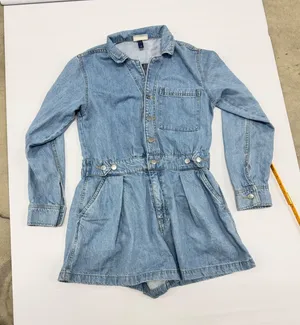 Universal Thread Denim Romper Medium Wash Button Front Long Sleeve Blue Size 10 thumbnail 1