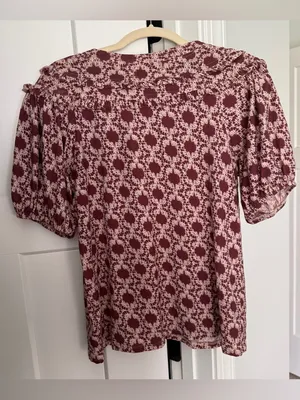 Nation LTD Judith Tee Ikat Floral Notch Neck Puff Sleeve Top‎ Mauve Top thumbnail 6