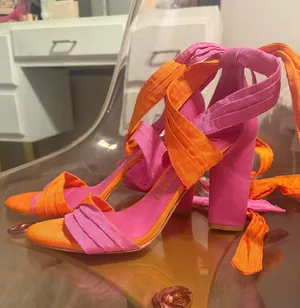 Gianni Bini Pink and Orange Wrap Heels thumbnail 2