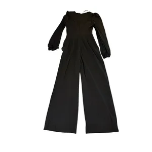 NWT Lulus Size Small Perfect Charisma Black Mesh Long Sleeve Wide-Leg Jumpsuit thumbnail 9