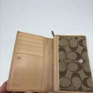 Coach Signature C Flap Brown Tan Coated Canvas Leather Wallet thumbnail 4